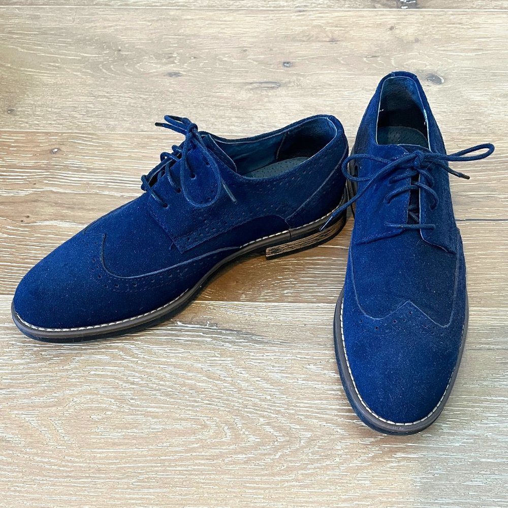 Blue Suede Oxford Wingtips
